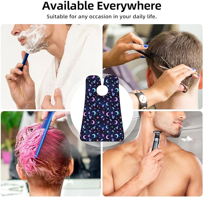 Stretchable Beard Cape, Non-Stick Hair Catcher for Trimming, Waterproof Grooming Apron, Trippy Purple Goth Moon Crystals Black Sky
