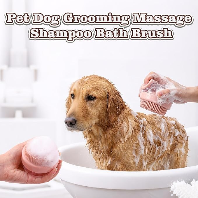 Dog Bath Scrubber Brush, 2Pcs Pet Dog Grooming Massage Shampoo Bath Brush with Soap and Shampoo Dispenser Soft Silicone Bristle for Long Short Haired Dogs Cats Shower-Green