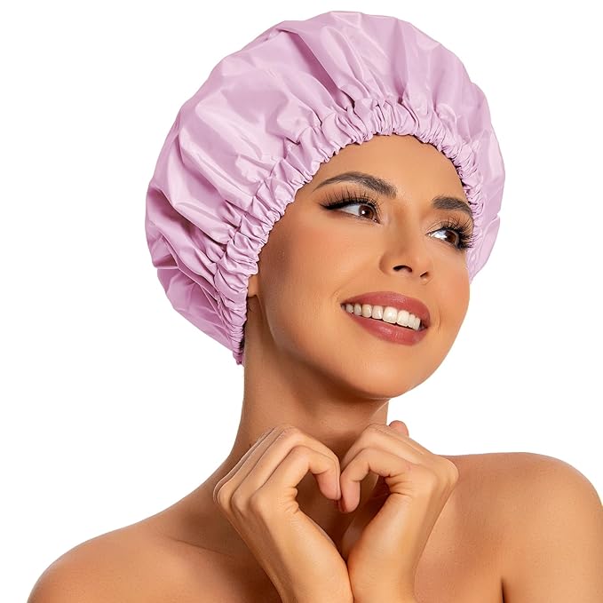 Edoneery Reusable Shower Caps for Women, Waterproof Long Hair Bonnet