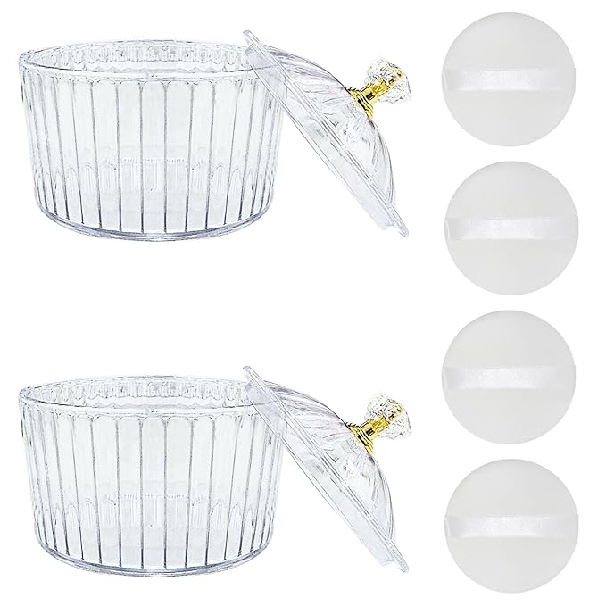 6 Pcs Body Face Plastic Powder Puff and Container Dish 3.15 inche Fluffy Soft Large Powder Puff for Women
