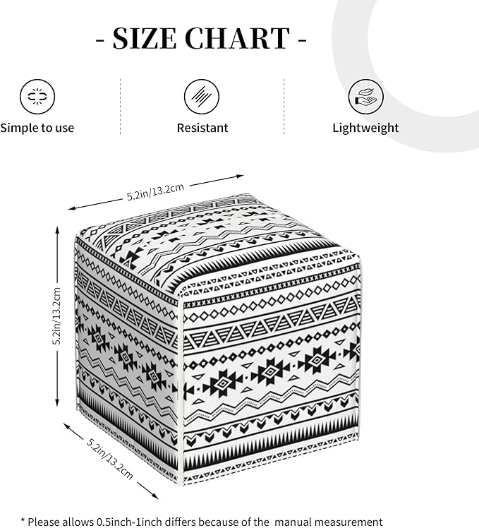 Boho Black White Geometric Tissue Box Cover Square,Abstract Tribal Symbol Tissue Box Holder Waterproof Leather Facial Paper Organizer Dispenser for Bathroom Home Car Nightstand Vanity Desk