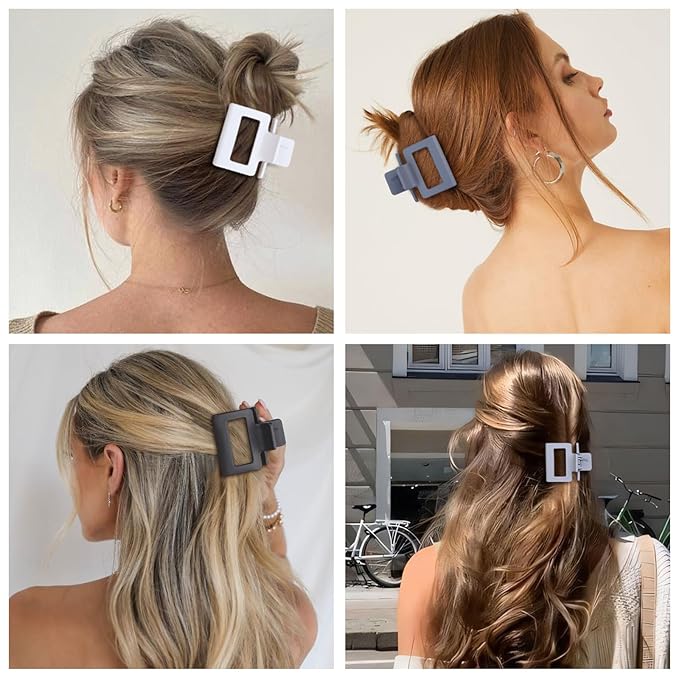 Medium Hair Clips Combination 2 Styles Small Claw Clips for Thin Hair 8 Pcs Matte Non-slip Rectangle Jaw Clips Square Hair Accessories for Women and Girls (Grey)