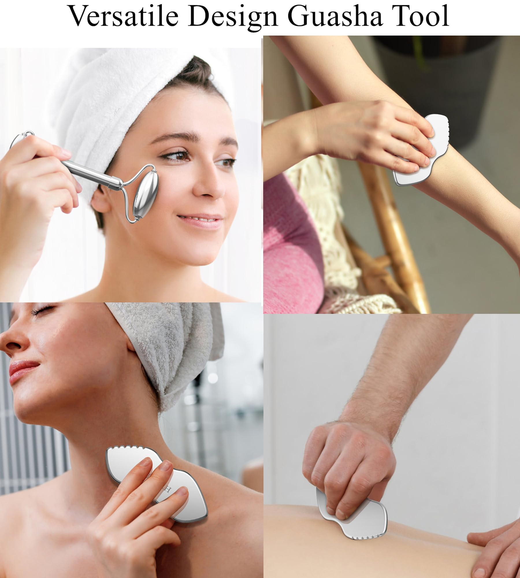 HAZUU Stainless Steel Gua Sha Face Rollers&Acupuncture Pen - Metal Roller for Eyes & Neck, Anti-Aging Facial Massage Tools, Gua Sha Facial Tool Kit (JGS-2)