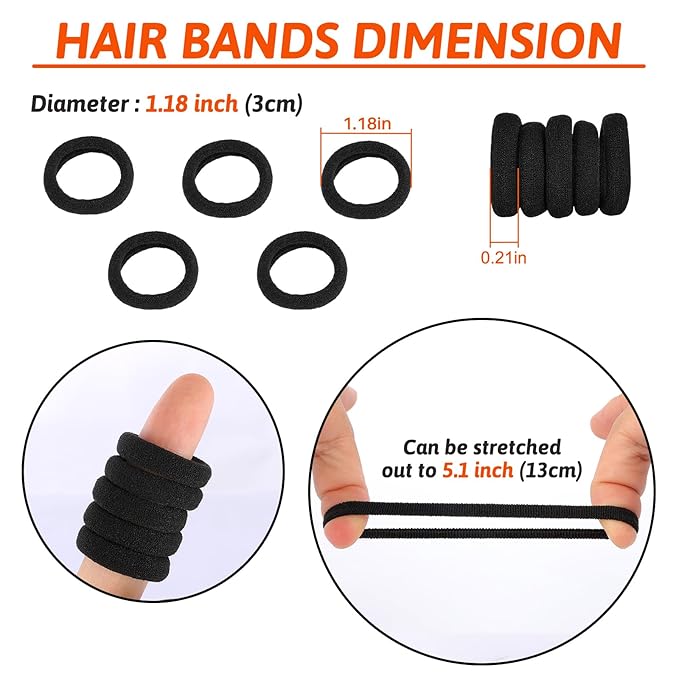 QRTVI 120 Pcs Baby Hair Ties, Cotton Toddler Hair Ties for Girls and Kids, Small Seamless Hair Bands Elastic Ponytail Holders(Black)