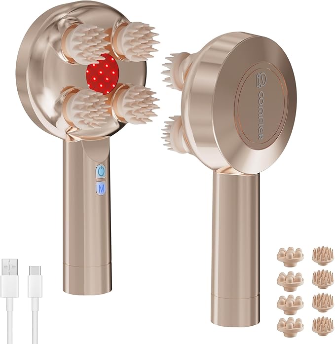COMFIER Handheld Scalp Massager Hair Growth,Cordless Head Massager 3 Modes & 8 Silicone Claws,IPX7 Waterproof Body Massager for Stress Relax,Pet Massage,Head Scratcher,【2026】 Gift for Men,Women