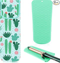 Shappy 2 Pcs Heat Resistant Hair Tools Bag Curling Iron Travel Case Cover Neoprene Flat Iron Holder Travel Case and Silicone Mat Pouch for Hot Hair Tools Storage Organizer(Cactus Style)