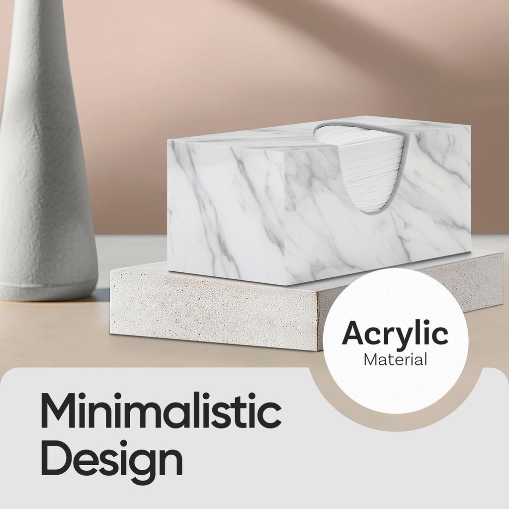 Tissue Box Cover Rectangle - Tissue Box Holder Rectangular - Compatible with Puffs - Acrylic Marble Bathroom Accessories Decor