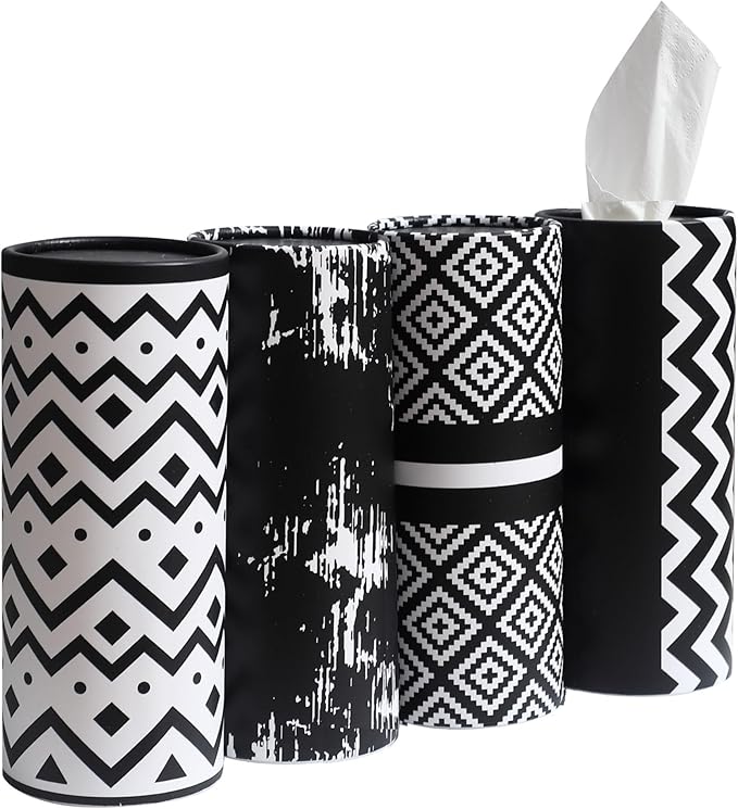 Small Car Tissues Holder with Facial Tissues - 4PK - Tisses for Car Travel Tissue Tubes Box Container Cylinder for Vehicle Cup Holder