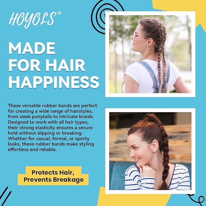 HOYOLS Black Elastic Hair Ties Rubber Bands Mini Polyband Soft Ponytail Holder for Teens Girls TPU Pack 1500