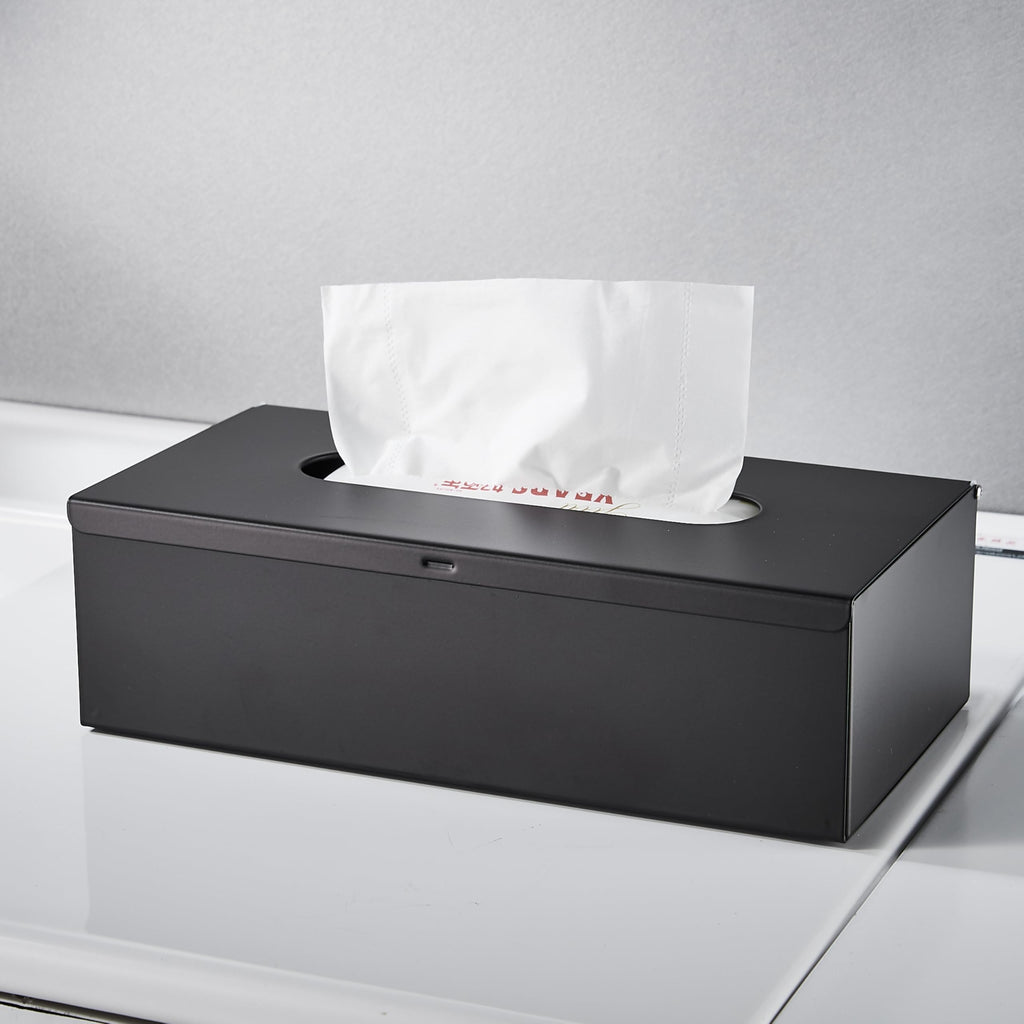 JunSun Rectangular Tissue Box Cover Tissue Box Holder Napkin Holder Tissue Storage Box Facial Tissue Holder Decorative Holder For Bathroom Bedroom Nightstand Office Dresser-Stainless Steel Matte Black