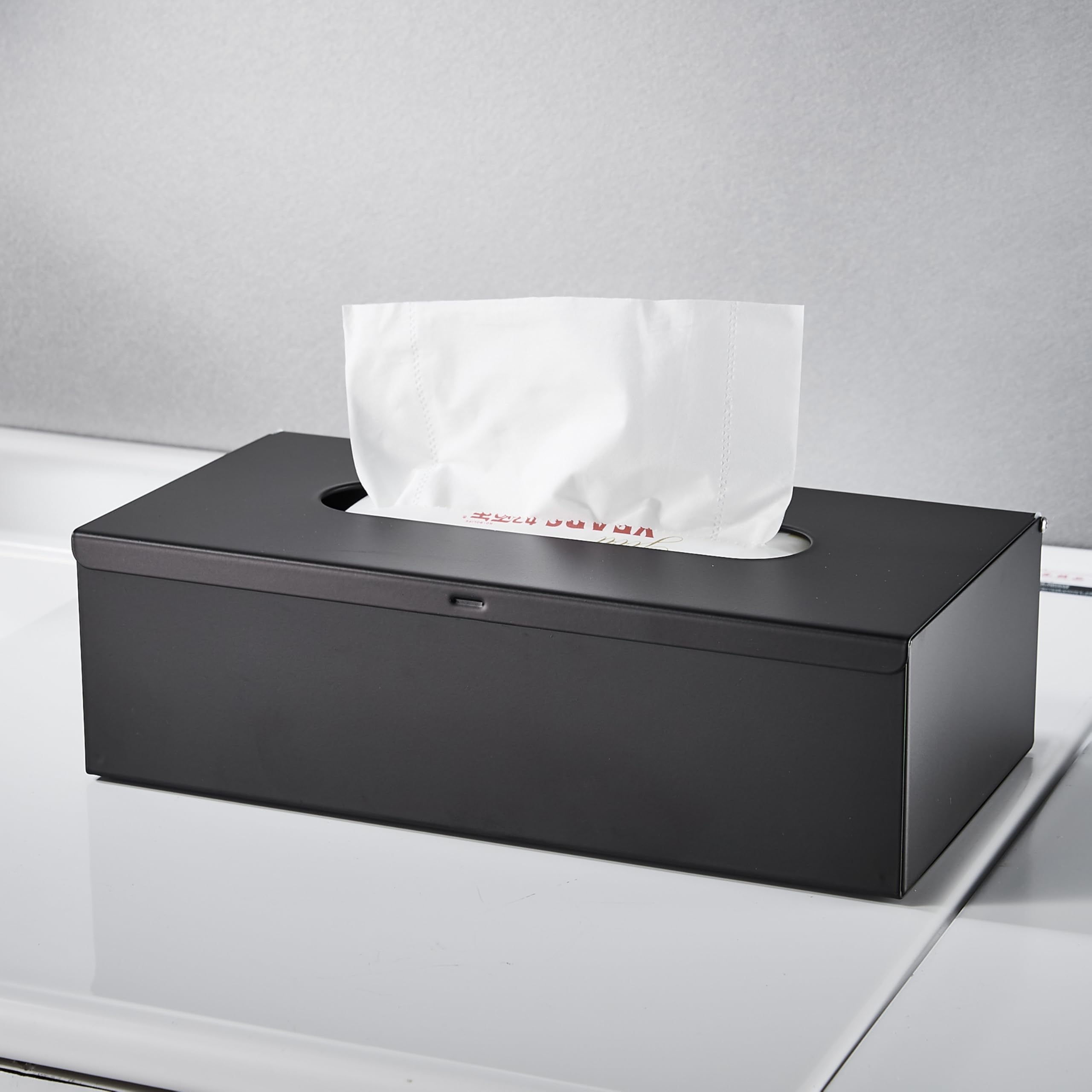 JunSun Rectangular Tissue Box Cover Tissue Box Holder Napkin Holder Tissue Storage Box Facial Tissue Holder Decorative Holder For Bathroom Bedroom Nightstand Office Dresser-Stainless Steel Matte Black