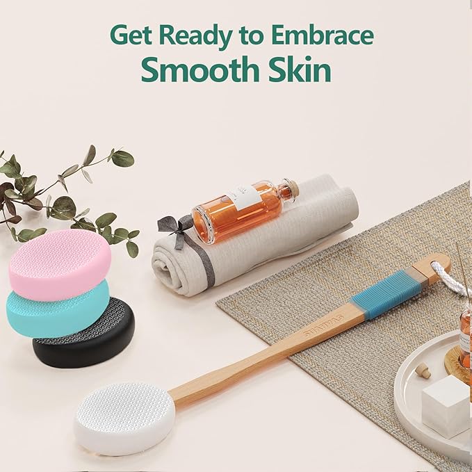 Svarvns Back Lotion Applicator with 4 Replaceable Pads, Lotion Applicator for Back Self Elderly, Women, Cream Medicine Applicator with 17" Curved Handle Easy to Target Back and Feet, Colorful