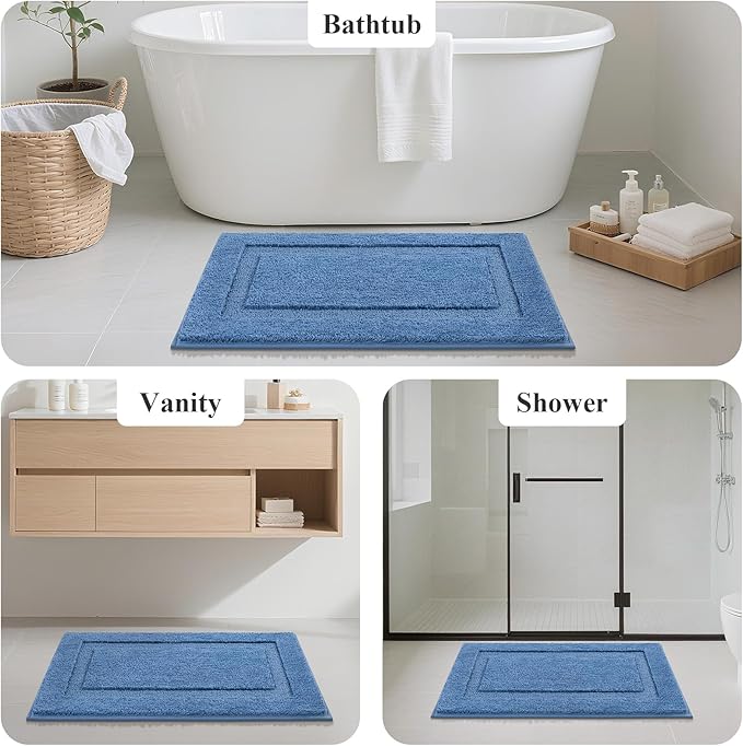 SHACOS Blue Bathroom Rugs Sets 3 Piece Small Bath Mat U Shaped Toilet Rug