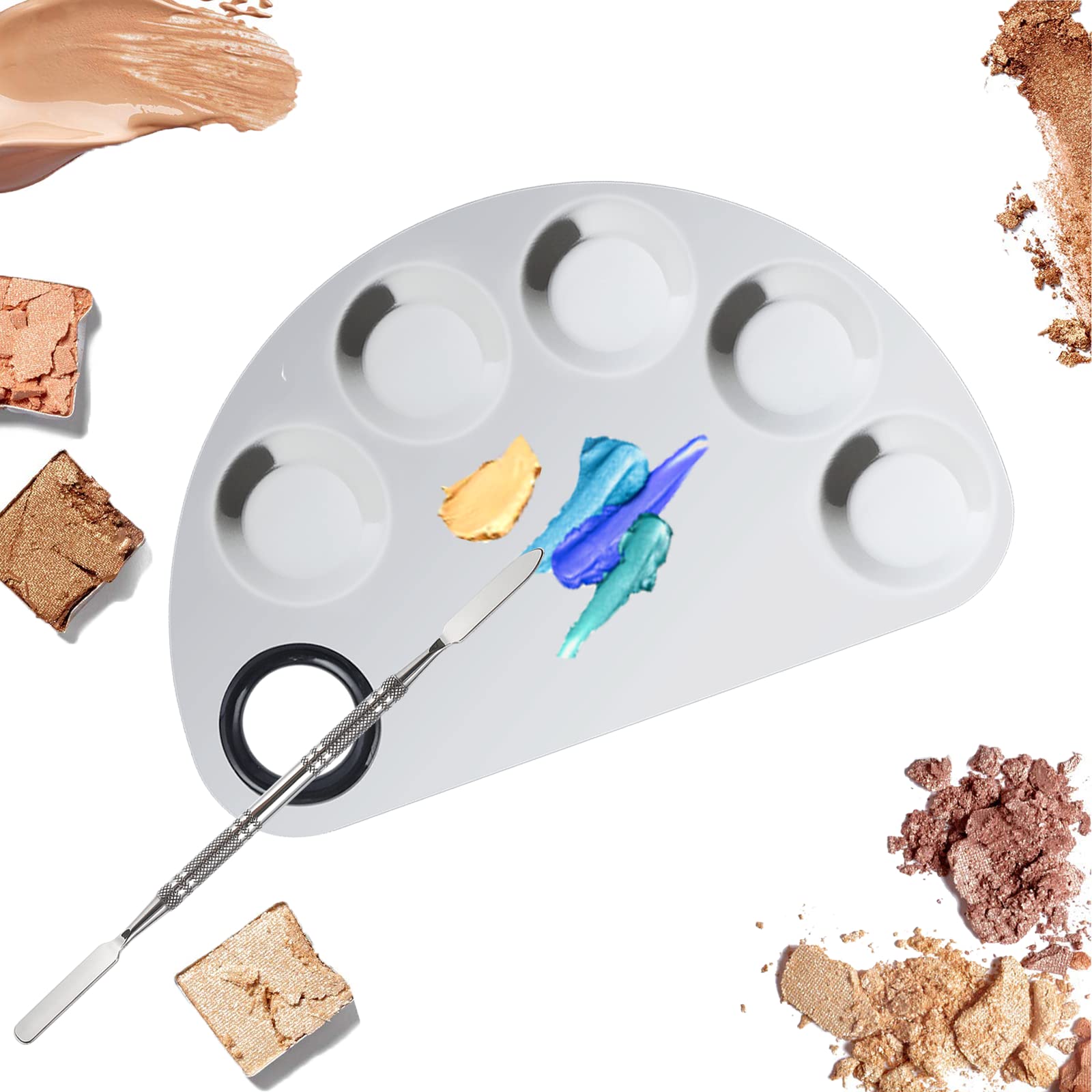 Banugo Makeup Mixing Palette, Premium Stainless Steel Cosmetic Makeup Palette with Spatula Tool, Nail-art Cosmetic Palette for Mixing Cosmetic/Nail Polish/Pigment (Semicircle)