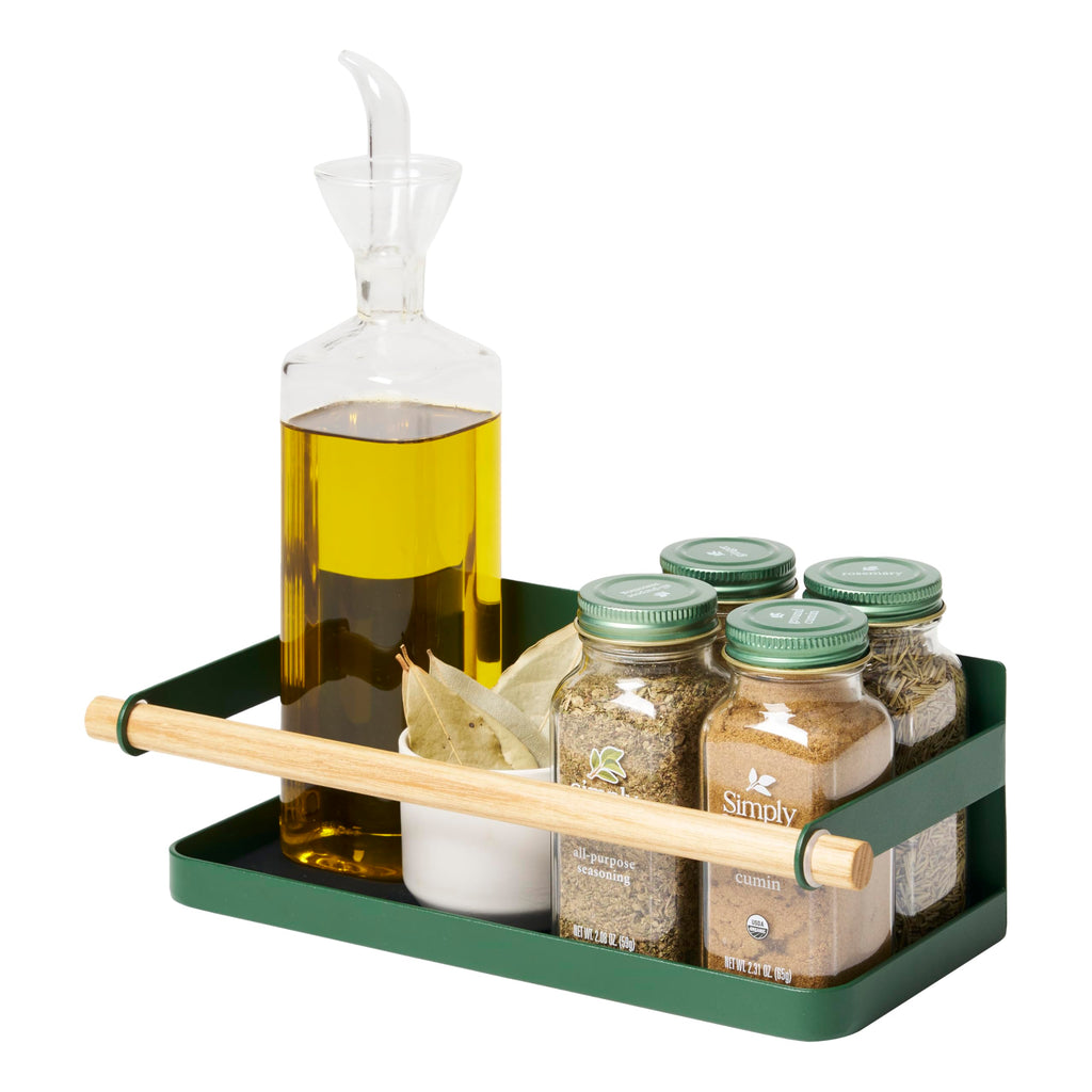 YAMAZAKI Home Strategist Magnetic Spice Storage Rack Organizer For Fridge - Steel + Wood