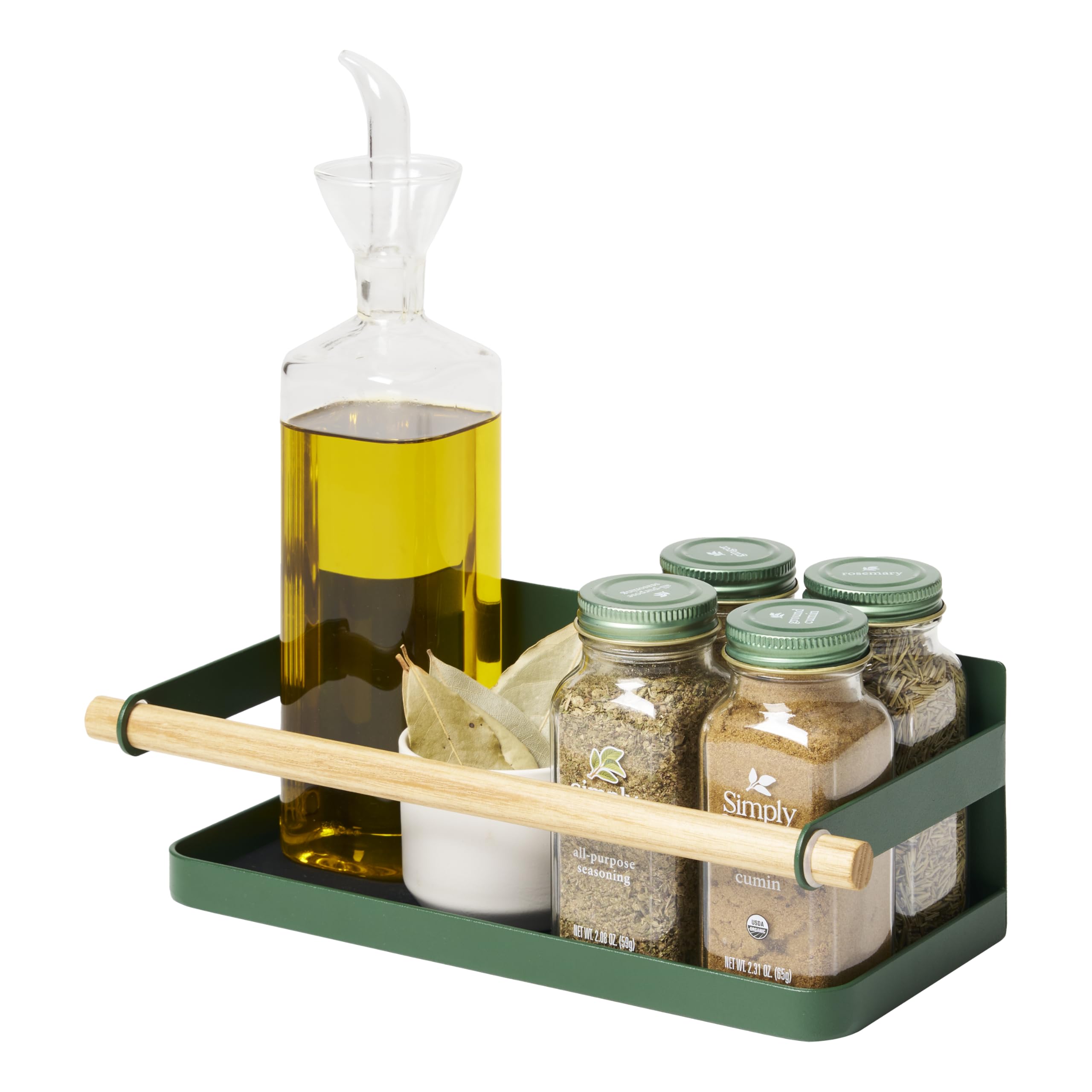 YAMAZAKI Home Strategist Magnetic Spice Storage Rack Organizer For Fridge - Steel + Wood