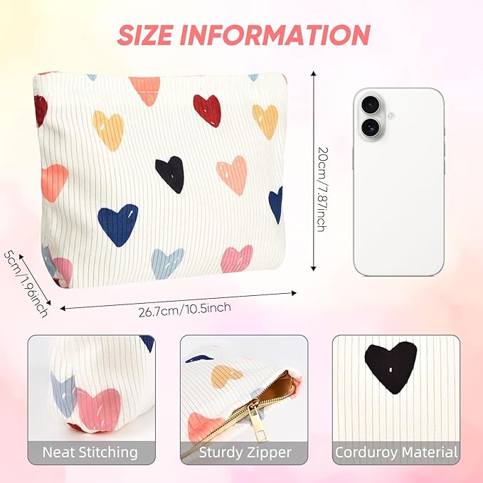 Ksriylm Cute Heart Makeup Pouch for Women Small Make Up Bag for Purse Zipper Initial Makeup Cosmetic Bags Pouches for Purse Aesthetic Travel Toiletry Bags, Colorful Hearts