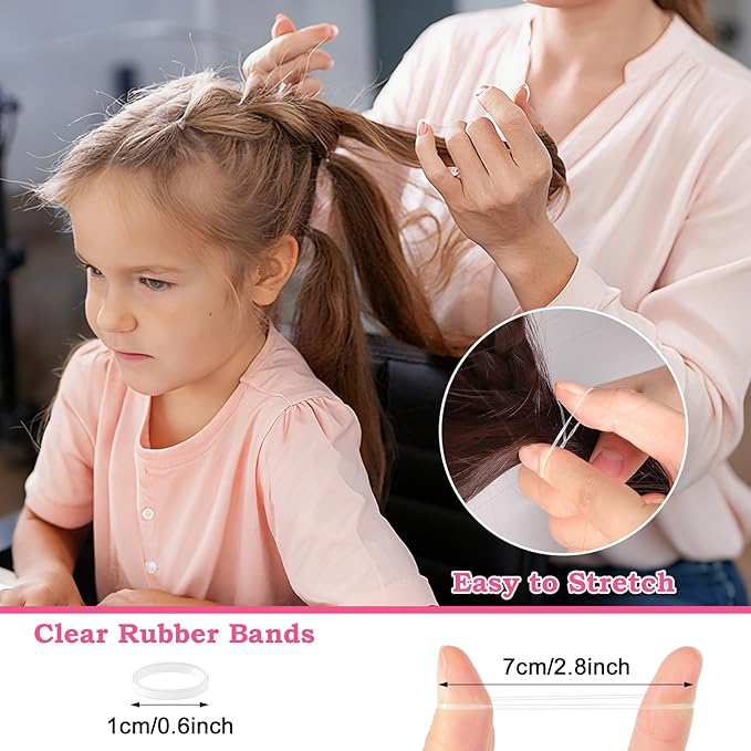 BESARME Clear Rubber Bands for Hair Elastics with 8 Styling Tools, 1500 Pcs Baby Toddler Small Hairs Ties for Girls Hairs Accessories for Women
