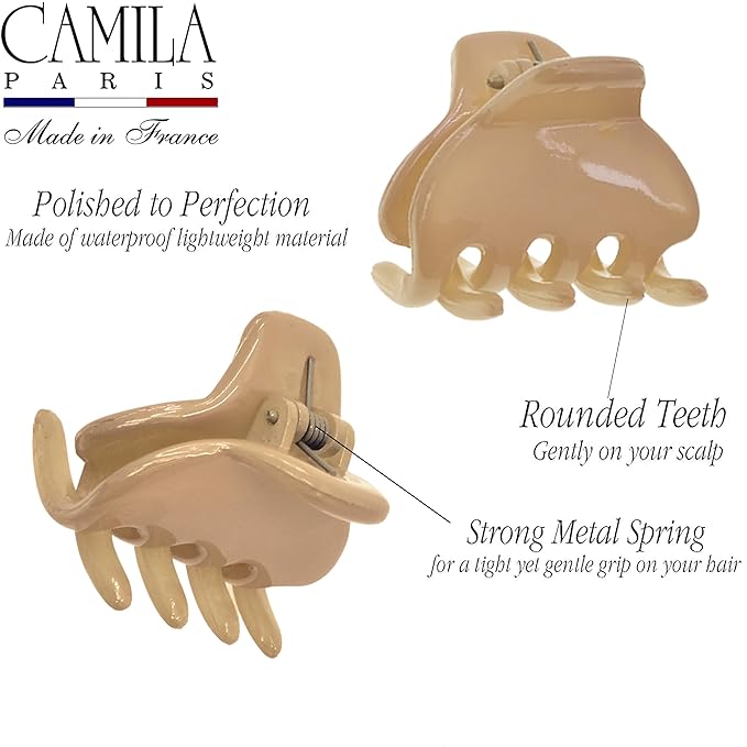 Camila Paris CP3660 French Hair Clip for Women, Small 1 inch Set of 2 Girls Hair Claw Clips Jaw Fashion Durable and Styling Hair Accessories for Women, Strong Hold No Slip Grip, Made in France