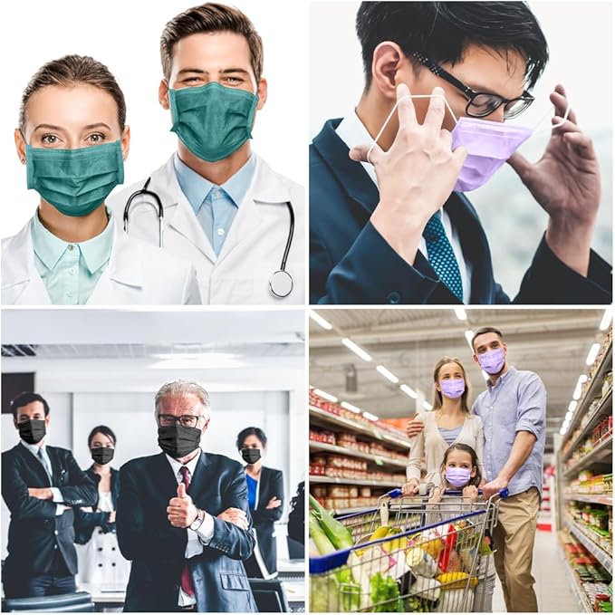 Disposable Face Masks for Adults,Premium 4ply Level2 Masks,Breathable Disposable Masks,Individually Wrapped Pack 50(3 colors)…