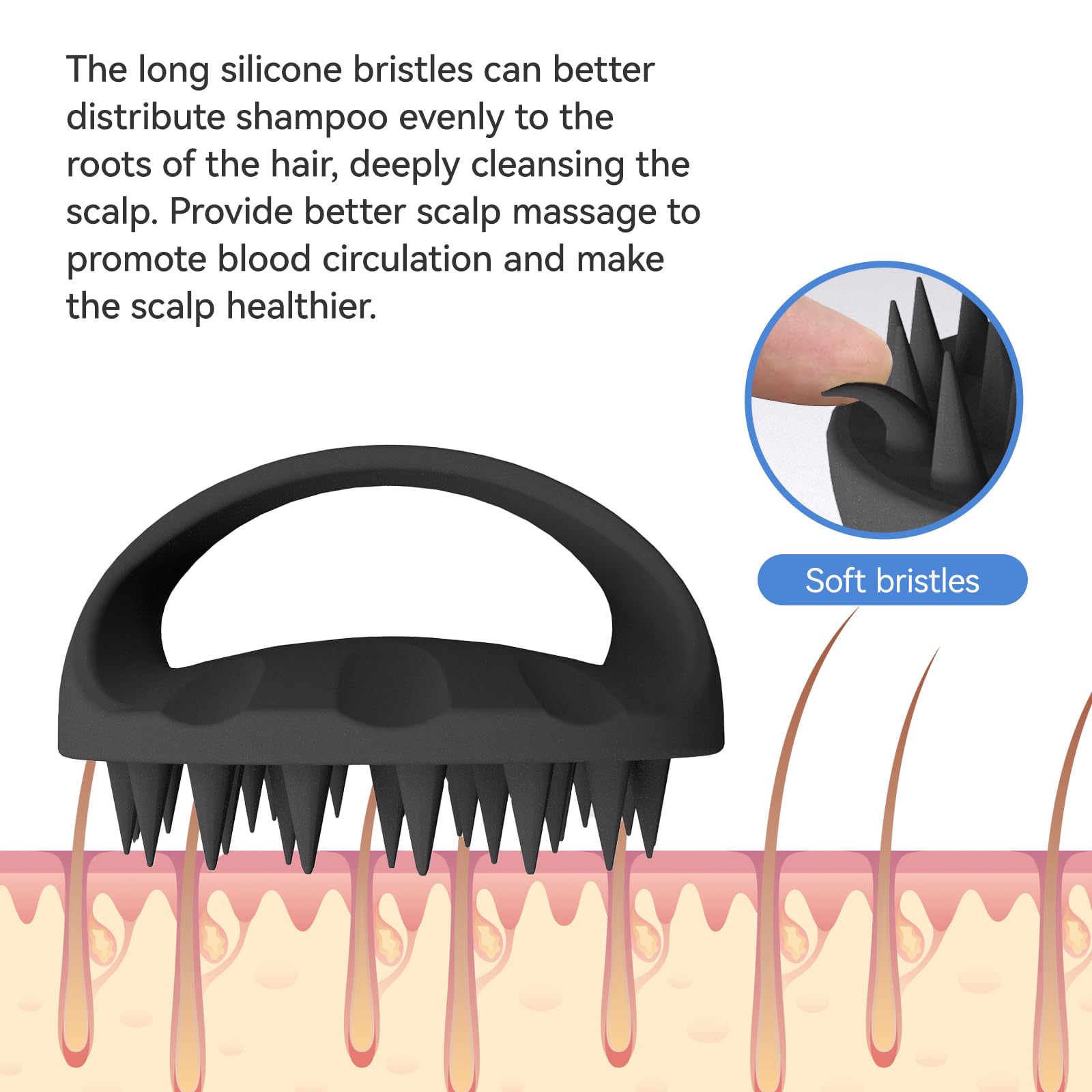 Ithyes 38 Finger Enlarged Scalp Massager Hair Growth,Head Massager,Silicone Scalp Brush Shampoo Brush for Hair Care,Scalp Scrubber,Hair Brush Wet Dry Comb,Scalp Exfoliator for Men Women Pets (Black)