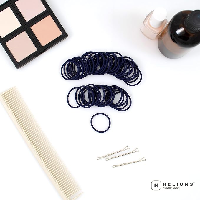 Heliums Small Hair Ties - Navy Blue - No Damage Mini 1 Inch Reusable 2mm Elastics for Thin Hair and Kids, Neutral Ponytail Holders - 48 Count