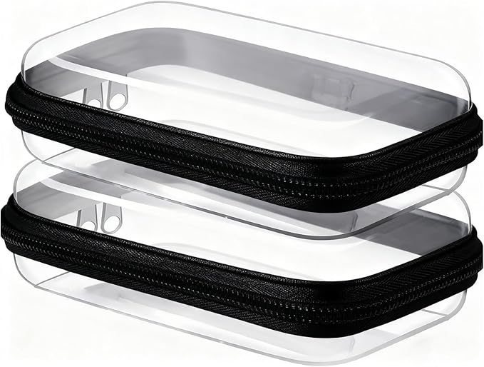2 PCS Black Small Clear Hard Shell Zipper Case for Snacks & Cosmetic Tools