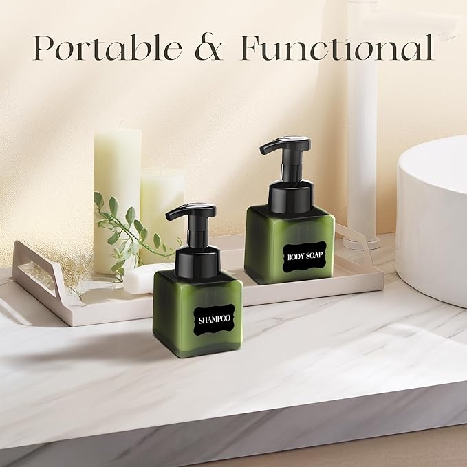 30 Pcs 8.5 oz Foaming Soap Dispenser Plastic Foaming Pump Bottle, Refillable Dispenser with Plastic Pump, Empty Hand Bottles for Liquid Soap, Shampoo, Bathroom,Hotel,Restaurant (30, Green)