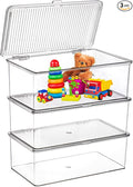 ZENFUN Set of 3 Small Stackable Storage Bins with Hinged Lid, Acrylic Organizer Box, Clear Makeup Organizer Box, Cosmetic Case for Home, Office