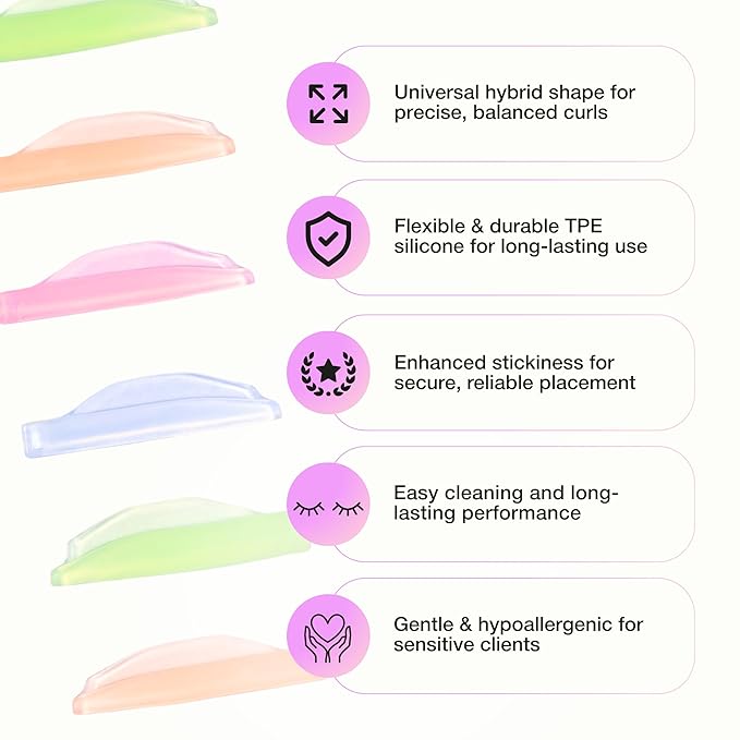 Curacoro Lash Lift Shields, 8 Pcs/4 Sizes Reusable Silicone Rods