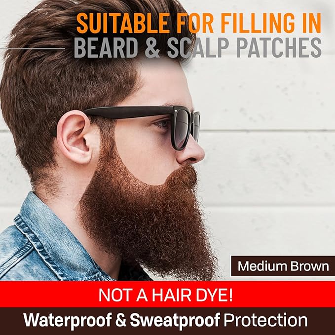 Beard Pen Filler for Men - Barber Styling Grooming Pencil - Waterproof, Sweat Proof, Long Lasting Solution with Natural Finish - Cover Beard and Scalp Patches in Seconds - Medium Brown 1 Pack