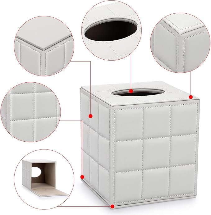 Sumnacon Square PU Leather Tissue Holder Box for Home,Office (Light Grey)