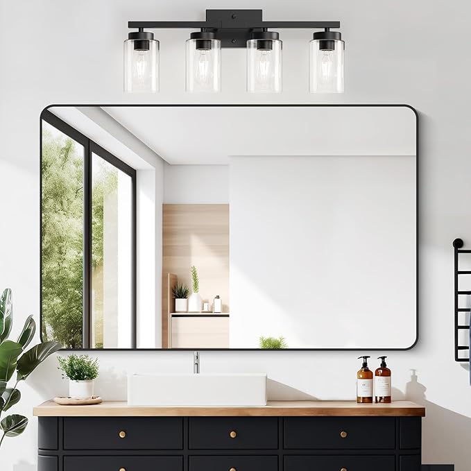 IZORRO Modern Bathroom Light Fixtures, 4 Light Black Vanity Lights, Bathroom Lighting Fixtures Over Mirror with Clear Glass for Living Room Cabinet Bedroom