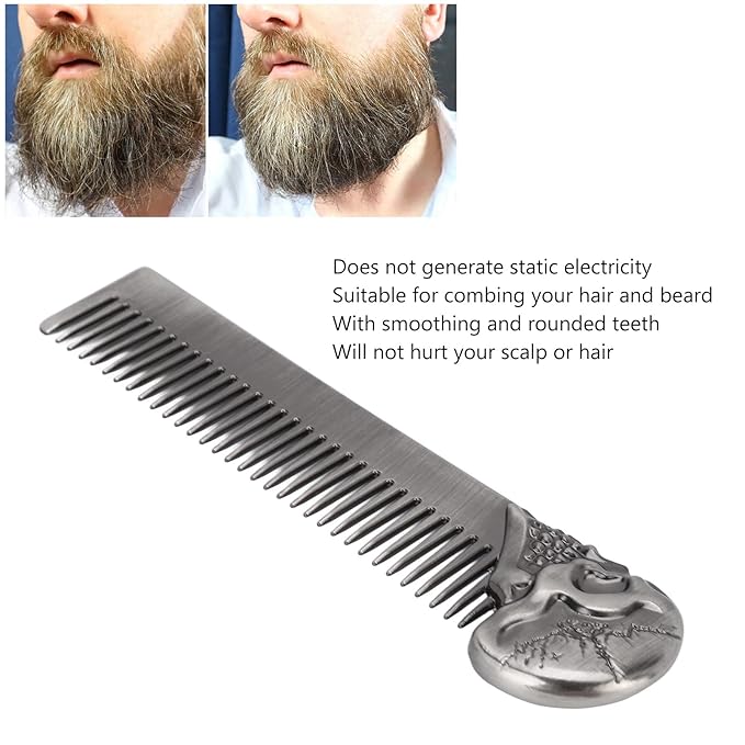 Haosie Pocket Beard Comb, 5.79in Skull Pattern Hair Comb for Men, Smooth Oil Hair Styling Travel Comb for Hair Beard Home Salon
