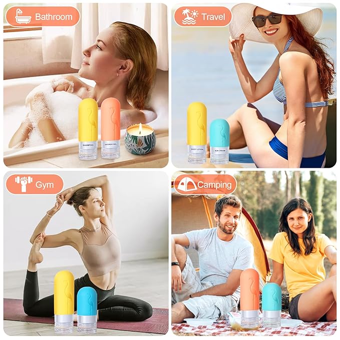 Vipop Empty 3 oz Travel Size Bottles Toiletries Containers for Toiletries Liquids，Small Silicone Mini Refillable Leak Proof TSA Approved Travel Bottles for Creams Shampoo and Conditioner Traveling