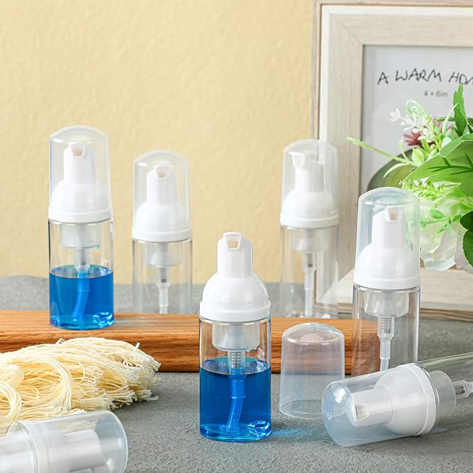 24 Pcs Foam Pump Bottles 1 Oz/ 30 ml Plastic Mini Empty Dispenser Travel Soap Foaming Bottles for Refillable Hand Sanitizer Lash Shampoo(Clear)