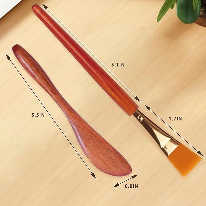 BEECO GIF2U Skincare Face Mask Mixing Bowl Set,Makeup Skin Care Products for Clay Mask,Home DIY Beauty & Personal Care Tools Kit Wood Bowl,Spatula,Spoon,Brush,Facial Headband,Wrist Washband