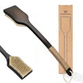 ENAMELEVO Back Scrubber Shower Brush,Dry Brushing Body Brush with 17.7 Inch Curved Long Handle, Natural Bristles for Lymphatic Drainage, Soft & Stiff Bristles Available (Natural Fiber, Stiff)