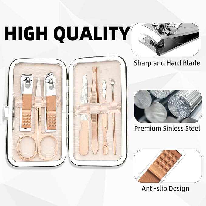 Manicure Kit for Men Women Nail Clippers Pedicure Tools Kit Travel Nail File Toe Set Finger Grooming Kits Christmas Birthday Gifts Ideas Stocking Stuffers Kids Adults Teens Boys Girls Friends(Pink)