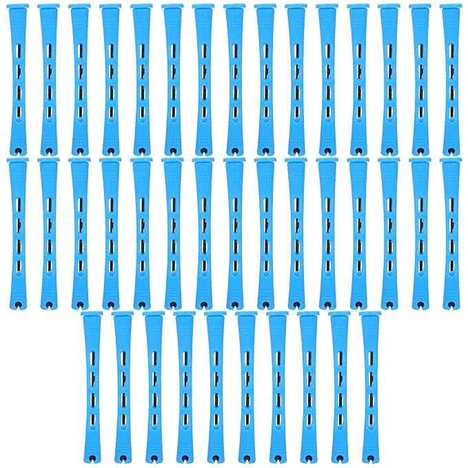 40 Pcs Perm Rods for Short & Long Hair, Small Hair Rollers for Women, Plastic Cold Wave Curling Rods, Perm Kit, Women's DIY Hairdressing Tools (Blue, 3.27×0.37 Inch)