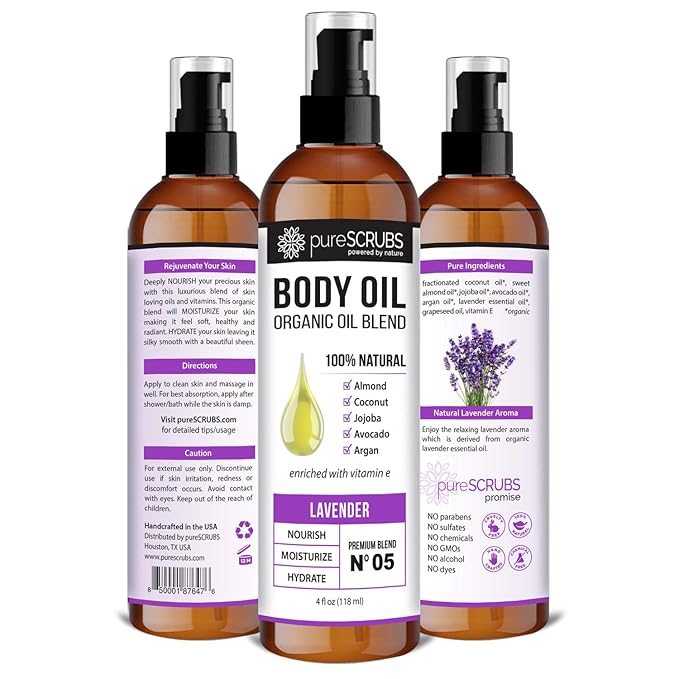 pureSCRUBS Ultra Moisturizing Lavender Body Oil for Dry Skin, 4 oz