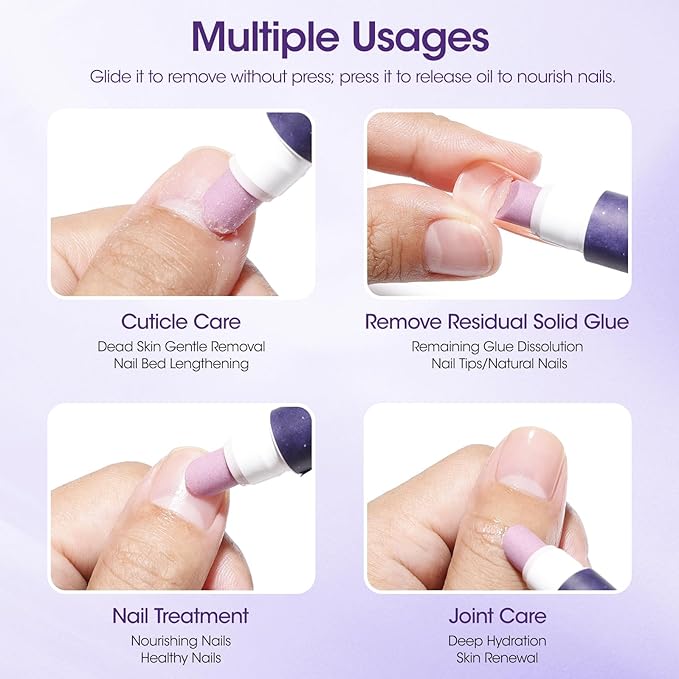 Gellen 4-in-1 Cuticle Pusher Pen with Micro-Dosing Oil, Cuticle Remover & Cuticle Oil Pen for Softening & Hydrating Nails, Ceramic Nail Pusher Tool for Exfoliation, Home Salon Manicure Cuticle Pen