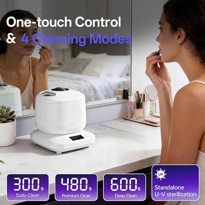Ultrasonic Makeup Brush Cleaner Electric Machine with U-V, Automatic Cosmetic Brushs Washer Portable Deep Cleaning for Beauty Makeup Brush Set, Blush Brush, 4 Modes with Visible Window Digital Timer