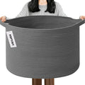 115L Large Blanket Basket,23.6" L x 23.6" W x 15.7" H Rope Woven Baskets with Handles, Toys Storage Bins,Laundry Basket Perfect for Living Room, Nursery,Bedroom,Home Organization,Dark Gry