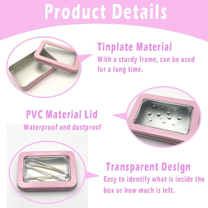 MatFirsmo Cotton Swab Holder for Travel, 2 Pcs Portable Small Dental Floss Holder Empty Metal Cotton Ball Holder, Travel Floss Picks Case with Dustproof Lid for Cotton Swabs Hair Ties Floss, Pink