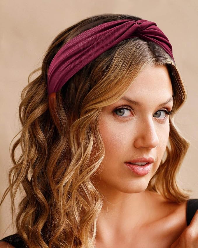 Tobeffect Turban Headbands for Women Boho Wide Women's Headbands for Hair Non Slip Twist Head Bands Headwraps Short Hair Stretchy Thick Fashion Accessories, Solid Color