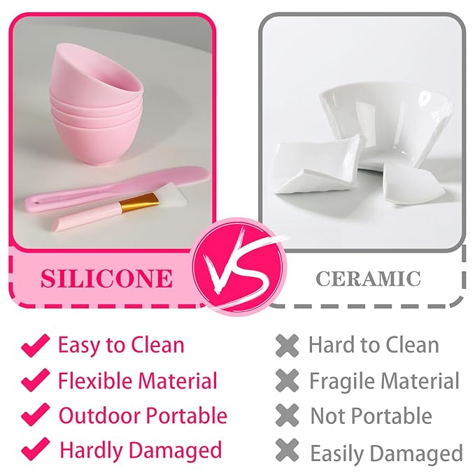6Pcs Silicone Face Mask Mixing Bowl, Silicone Bowls for Facials, DIY facial mask mixing bowl for Home Salon Spa Face Skin Applicator Bowl, Pink