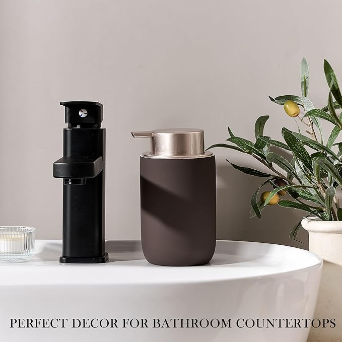GIRLUFO Foaming Soap Dispenser with Plastic Pump,12oz Foam Dispenser Bathroom,Kitchen Foam Soap Dispenser,Brown Hand Soap Bottle(Rubber Paint& Ceramic)