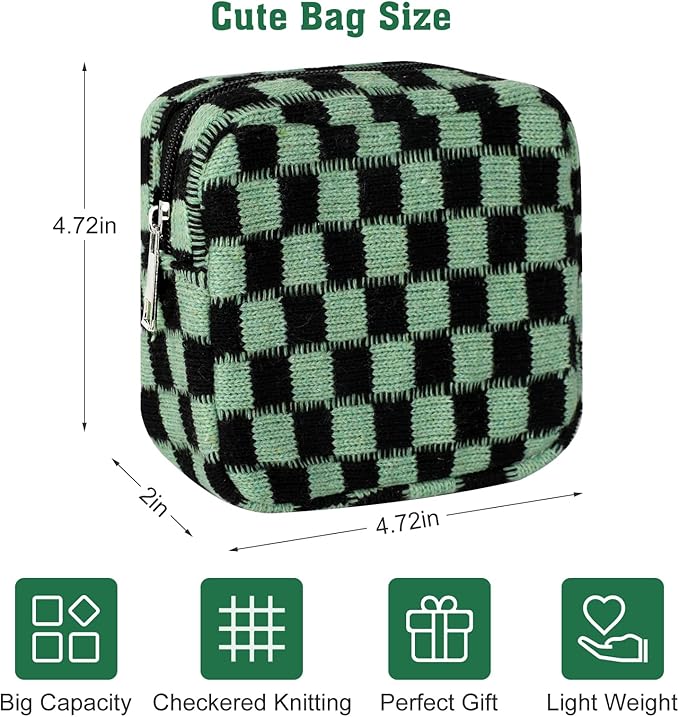 CekPo Sanitary Napkin Storage Bag, Menstrual Pad Zipper Bag Checkered Portable Period Bag Panty Liners, Tampon Storage Pouch for Women Ladies Daily Use Storage Purse Travel