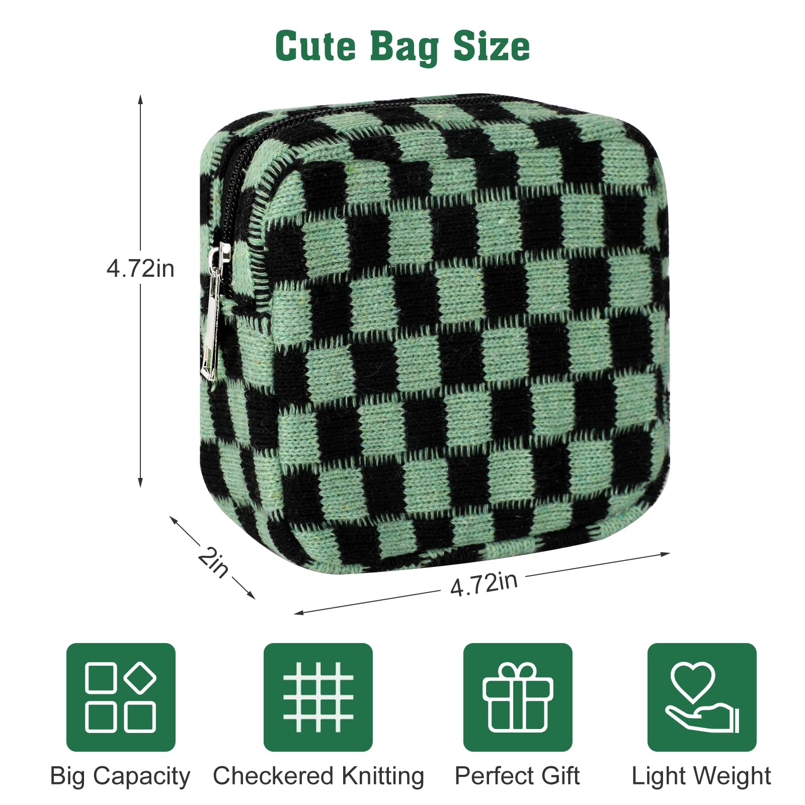 CekPo Sanitary Napkin Storage Bag, Menstrual Pad Zipper Bag Checkered Portable Period Bag Panty Liners, Tampon Storage Pouch for Women Ladies Daily Use Storage Purse Travel